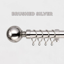 (120 x 210 cm (48'-83' in), Brushed Silver - Plain Ball) Classic Extendable Metal Curtain Pole Finials Rings & Rod Fittings
