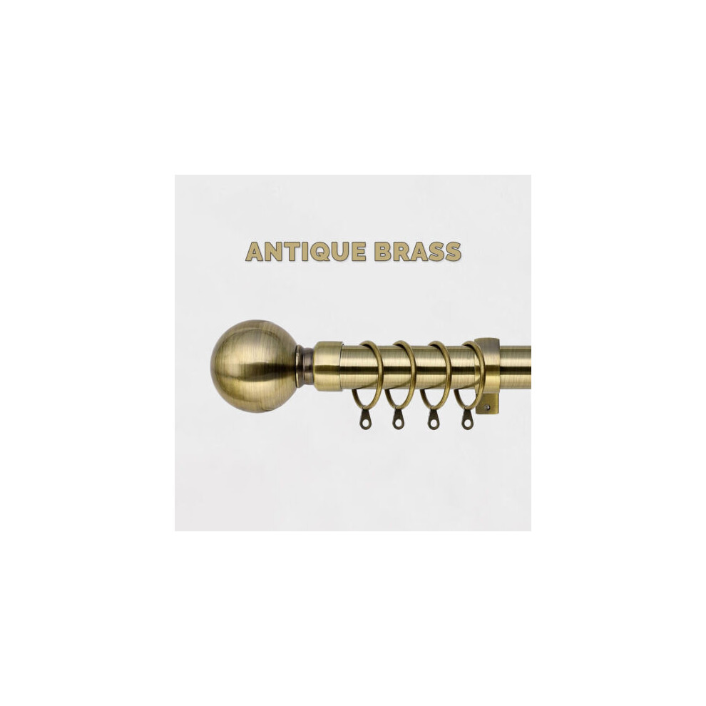 (160 x 300 cm (63'-118' in), Antique Brass - Plain Ball) Classic Extendable Metal Curtain Pole Finials Rings & Rod Fittings