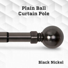 (70 x 120 cm (28"-48" in), Black Nickel - Plain Ball) Classic Extendable Metal Curtain Pole Finials Rings & Rod Fittings