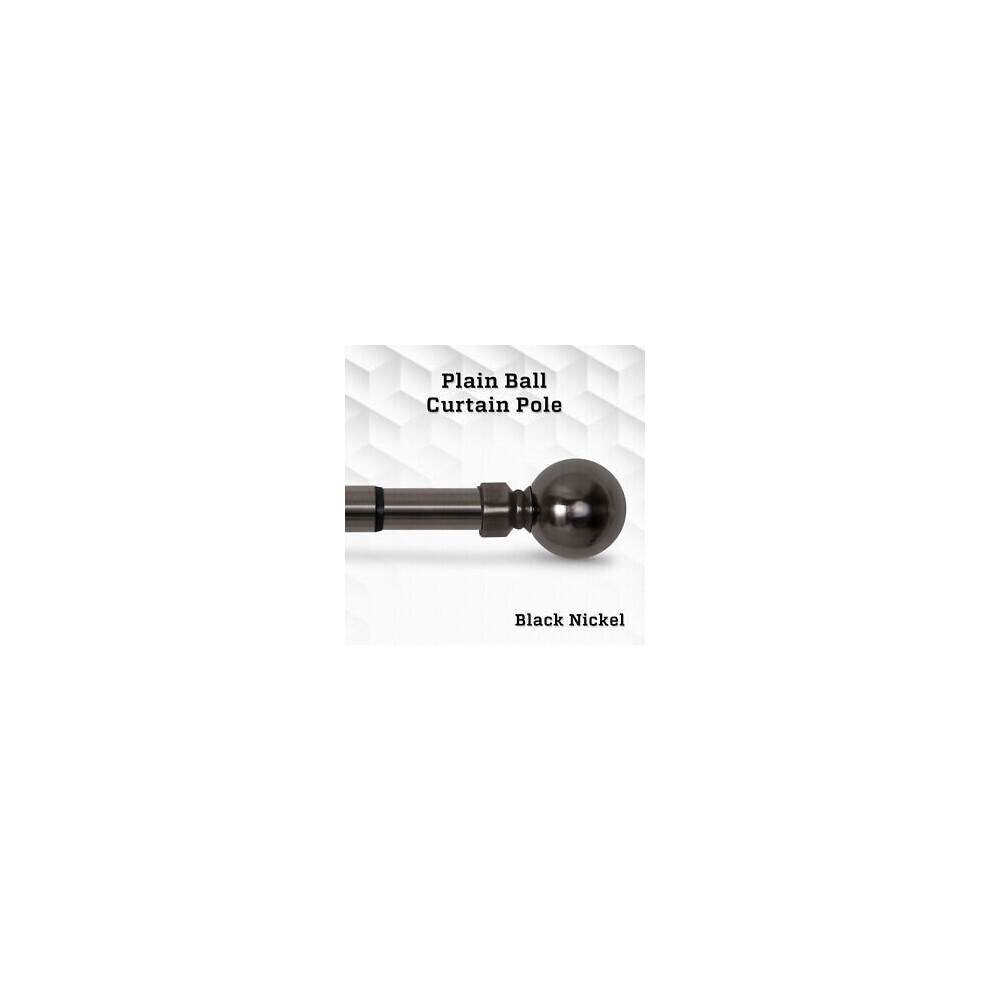 (70 x 120 cm (28"-48" in), Black Nickel - Plain Ball) Classic Extendable Metal Curtain Pole Finials Rings & Rod Fittings