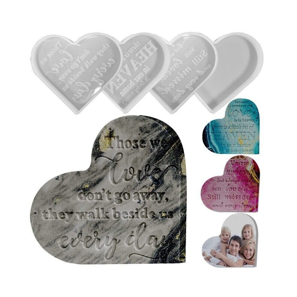 Mdsrjone 4Pcs Silicone Heart Sign Resin Epoxy Mold Memorial Condolence Casting Mould