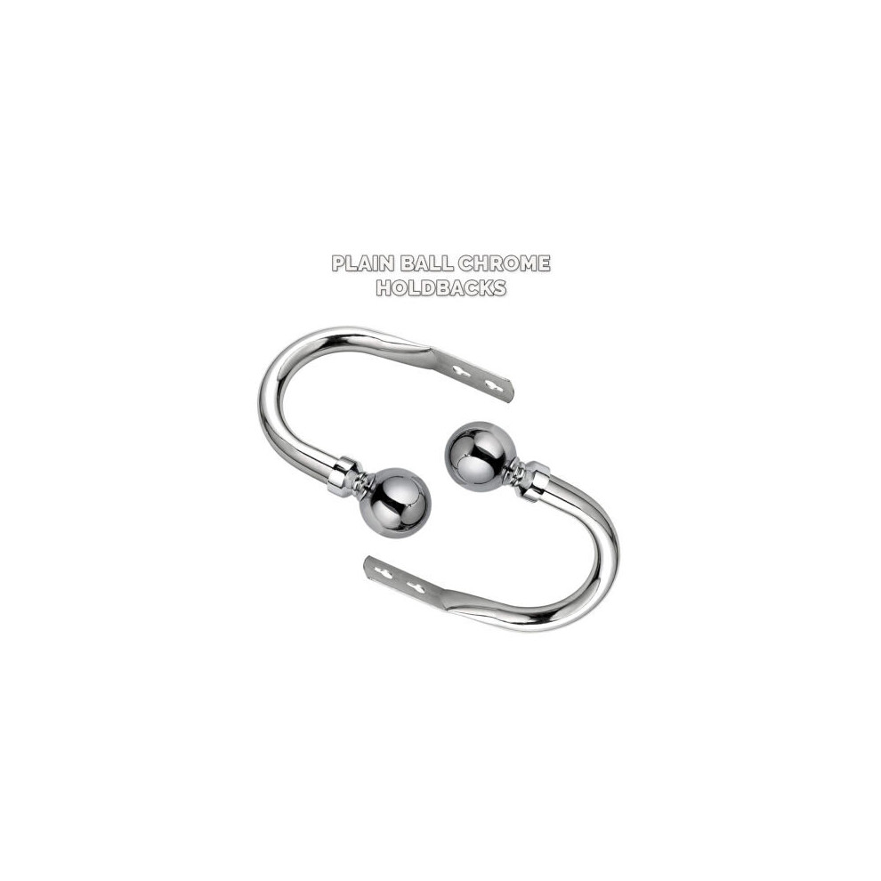 (Hold Back (10cm), Chrome - Plain Ball) Classic Extendable Metal Curtain Pole Finials Rings & Rod Fittings