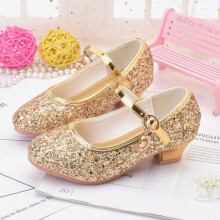 (Gold Glitter, UK10.5 Kids) Kids Girls Childrens Mary Jane Glitter Low Heel Party Wedding Sandals Shoes