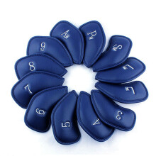 ( Blue) 12 Pcs Leather Golf Headcovers Irons Set Club Iron Head Covers Driver Mallet