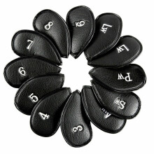 ( Black) 12 Pcs Leather Golf Headcovers Irons Set Club Iron Head Covers Driver Mallet