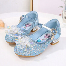 (Blue, UK10.5 Kids) HOT Girls Kids Elsa Princess Shoes Party Sequins Bow Glitter Fancy Dress Sandals