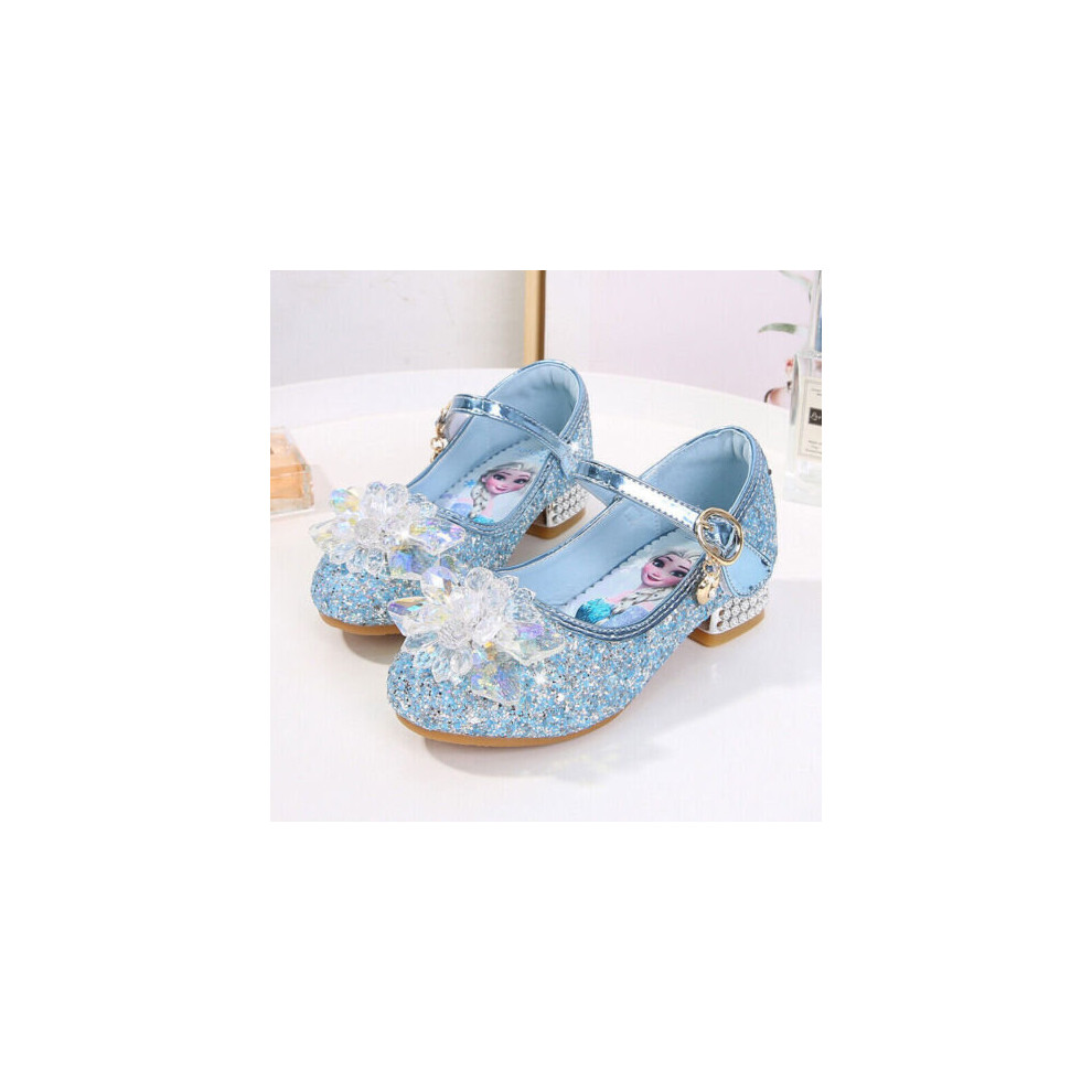 (Blue, UK9 Kids) HOT Girls Kids Elsa Princess Shoes Party Sequins Bow Glitter Fancy Dress Sandals