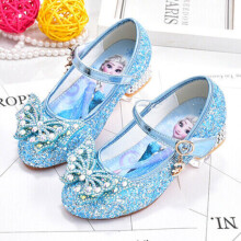 (Blue 1, UK13 Kids) HOT Girls Kids Elsa Princess Shoes Party Sequins Bow Glitter Fancy Dress Sandals