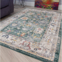 (160cm x 230cm) Green Vintage Distressed Modern Faded Traditional Vesta Border Rug