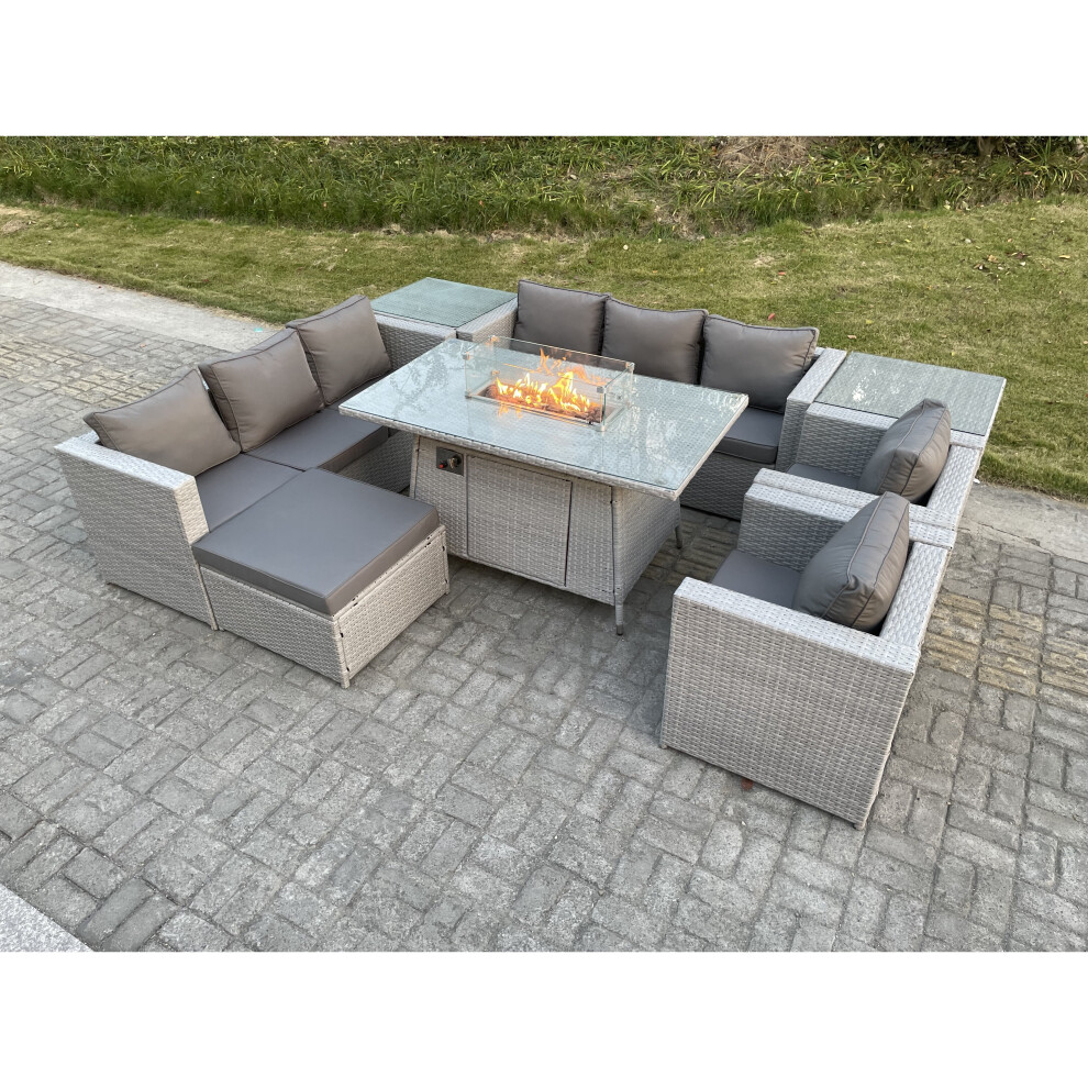 Fimous Rattan Fire Pit Garden Furniture Set Gas Heater Burner Sofa Dining Set