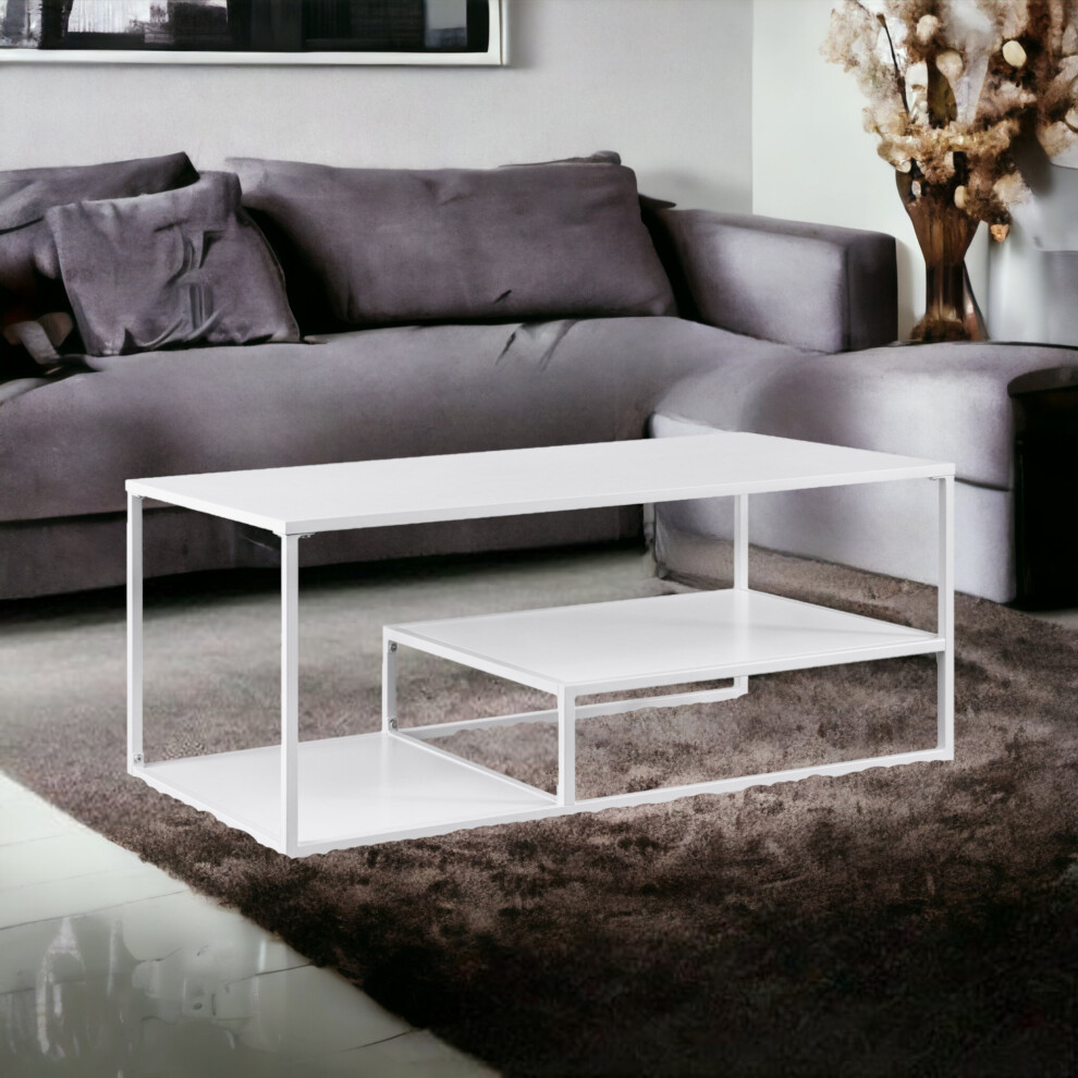 Urbn Living (1 Tier ) Tiered Metal Wood Coffee Table Sofa Table Tv Stand White