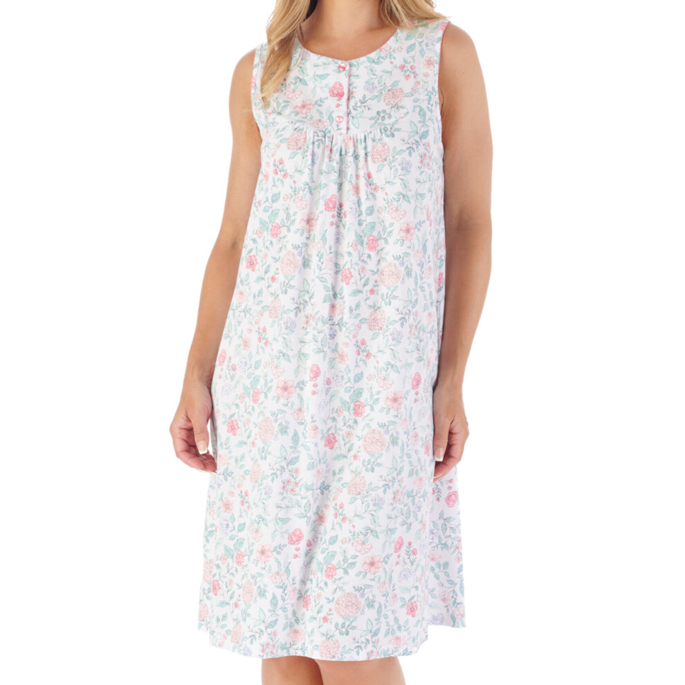 (Pink, UK 10/12) Slenderella Ladies Sleeveless Jersey Cotton Floral Nightdress