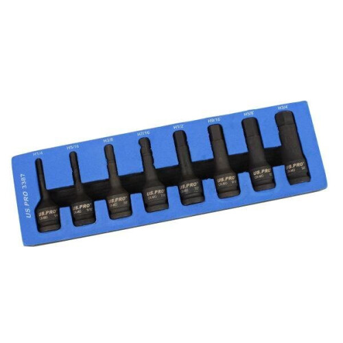 us pro US PRO Tools 8pc 1/2" SAE Impact Hex Allen Bit Sockets 1/4" - 3/4" Imperial 3387 1