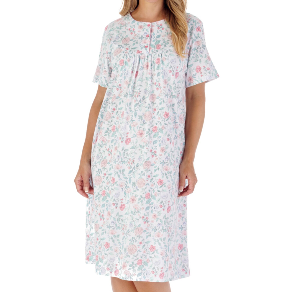 (Pink, UK 24/26) Slenderella Ladies Short Sleeve Jersey Cotton Floral Nightdress