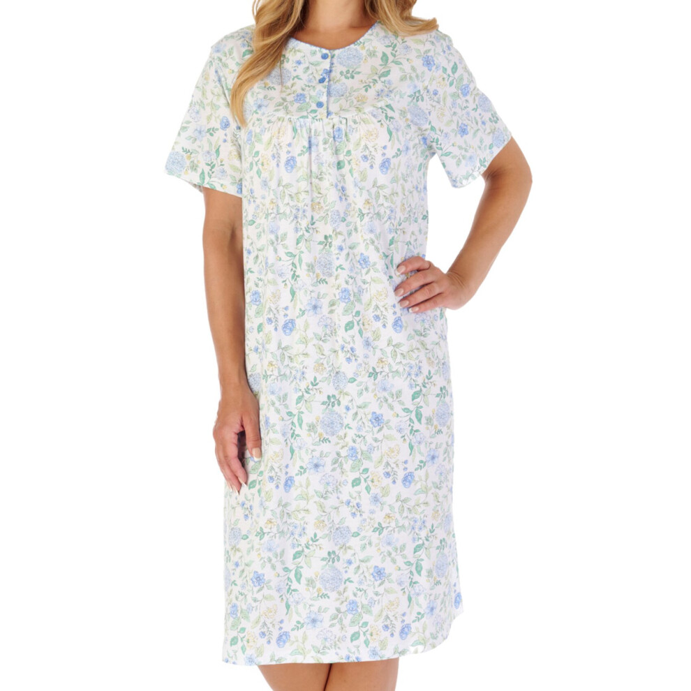 (Blue, UK 24/26) Slenderella Ladies Short Sleeve Jersey Cotton Floral Nightdress