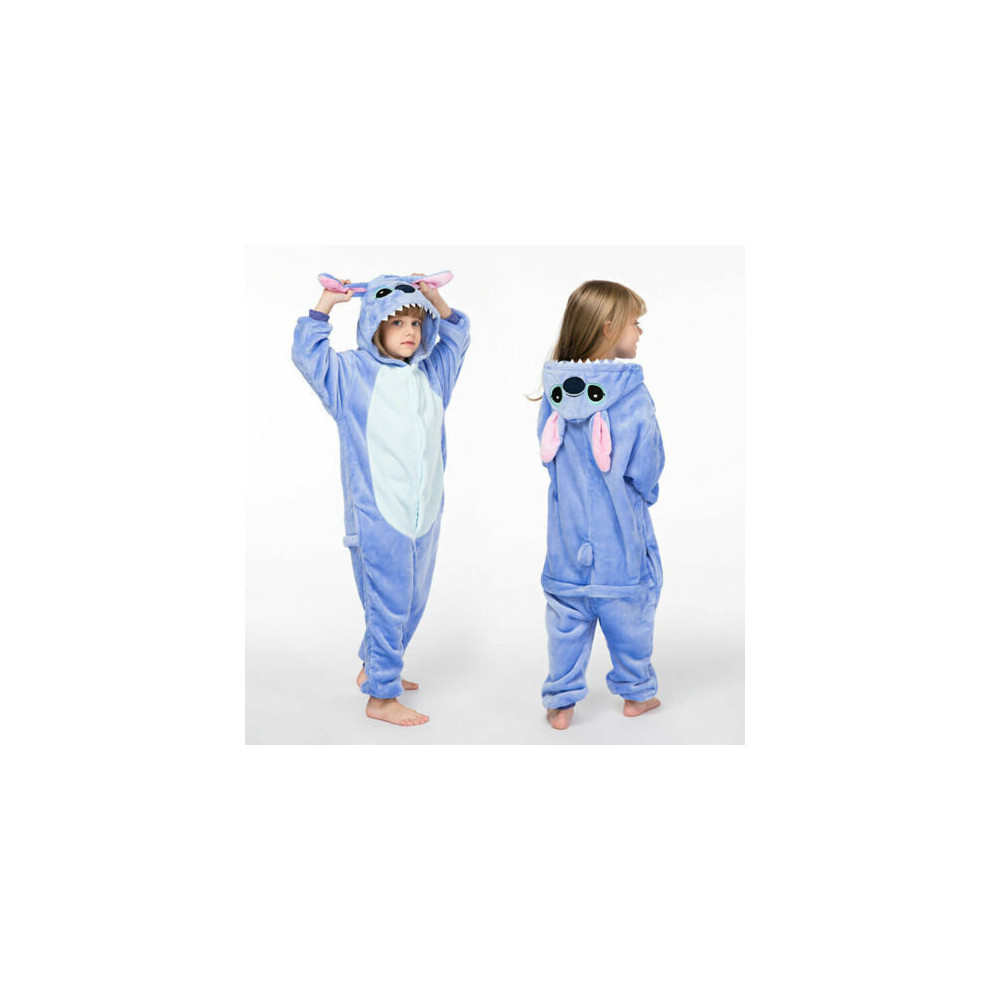 (Blue Stitch, Kid 9-10 Years) Kids Blue Stitch Cartoon Animal Pajamas Sleepwear Party Cosplay Costume Suit