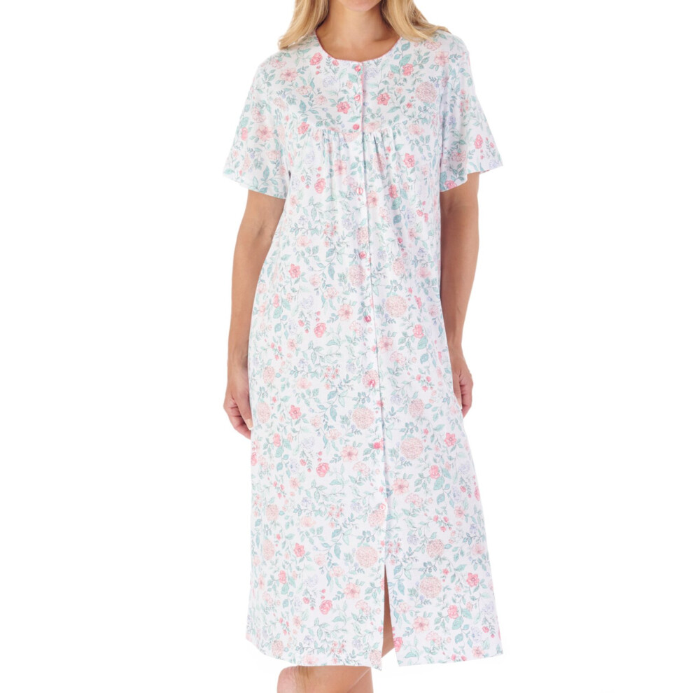 (Pink, UK 10/12) Slenderella Ladies Button Down Jersey Cotton Floral Nightdress