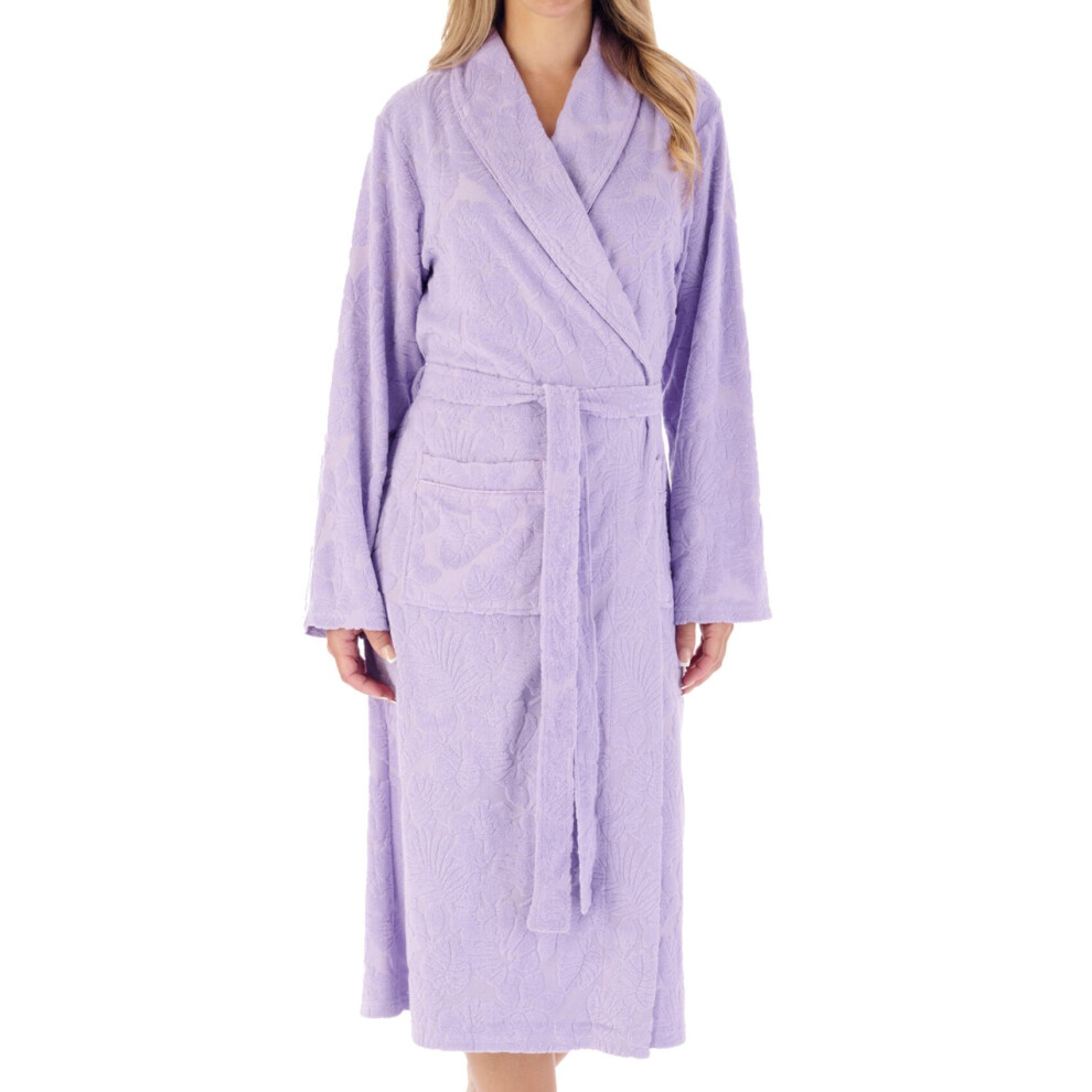 (Lilac, 2XL) Slenderella Ladies Floral Shawl Collar Towelling Dressing Gown