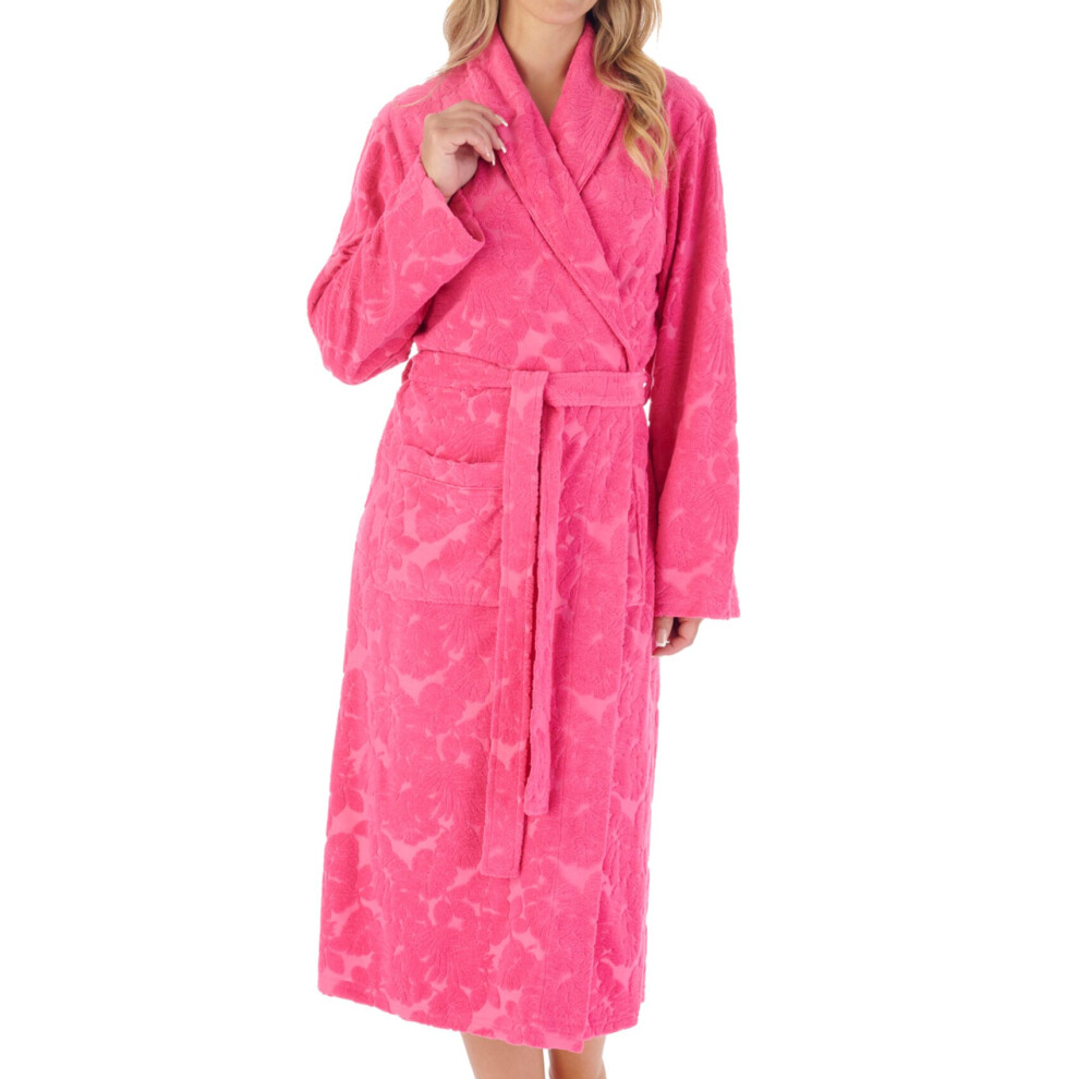 (Raspberry, 2XL) Slenderella Ladies Floral Shawl Collar Towelling Dressing Gown