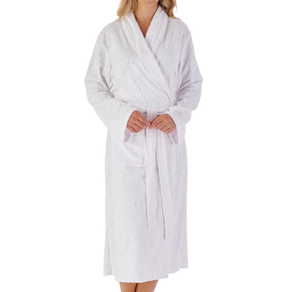 (White, Medium) Slenderella Ladies Floral Shawl Collar Towelling Dressing Gown