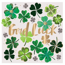 Good Luck Lucky Four-Leaf Clover Gold Foiled Greeting Card Talking Pictures Cards
