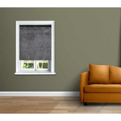 (Charcoal, 180 cm Width x 165 cm Drop) VELVET CRUSHED ROLLER BLIND 2