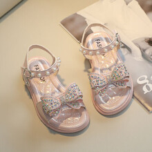 (Pink, UK 12.5kids=US 13kids=EU 31) Girls Toddlers Kids Summer Princess Shoes Rhinestone Open Toe Flat Sandals Size