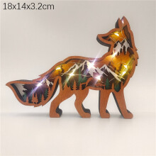 (6-fox) Desktop LED Night Light Wooden Animal Ornament Kids Gifts Lantern Bedroom Decor