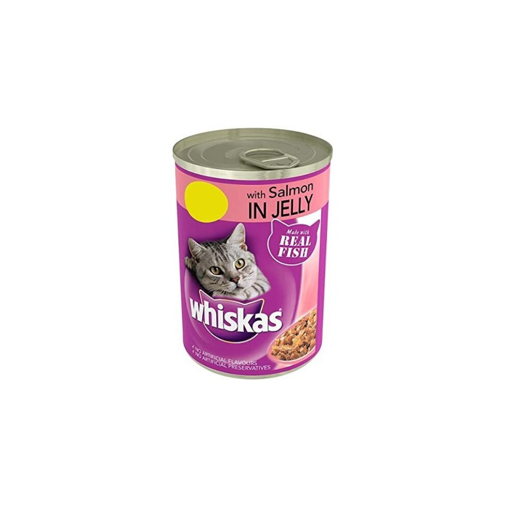 Whiskas Adult Wet Cat Food Tin Salmon in Jelly 390g (Pack of 12 )