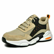 (Beige, UK 10) Mens Womens Work Safety Trainers Lightweight Steel Toe Cap Boots Hiking Shoes