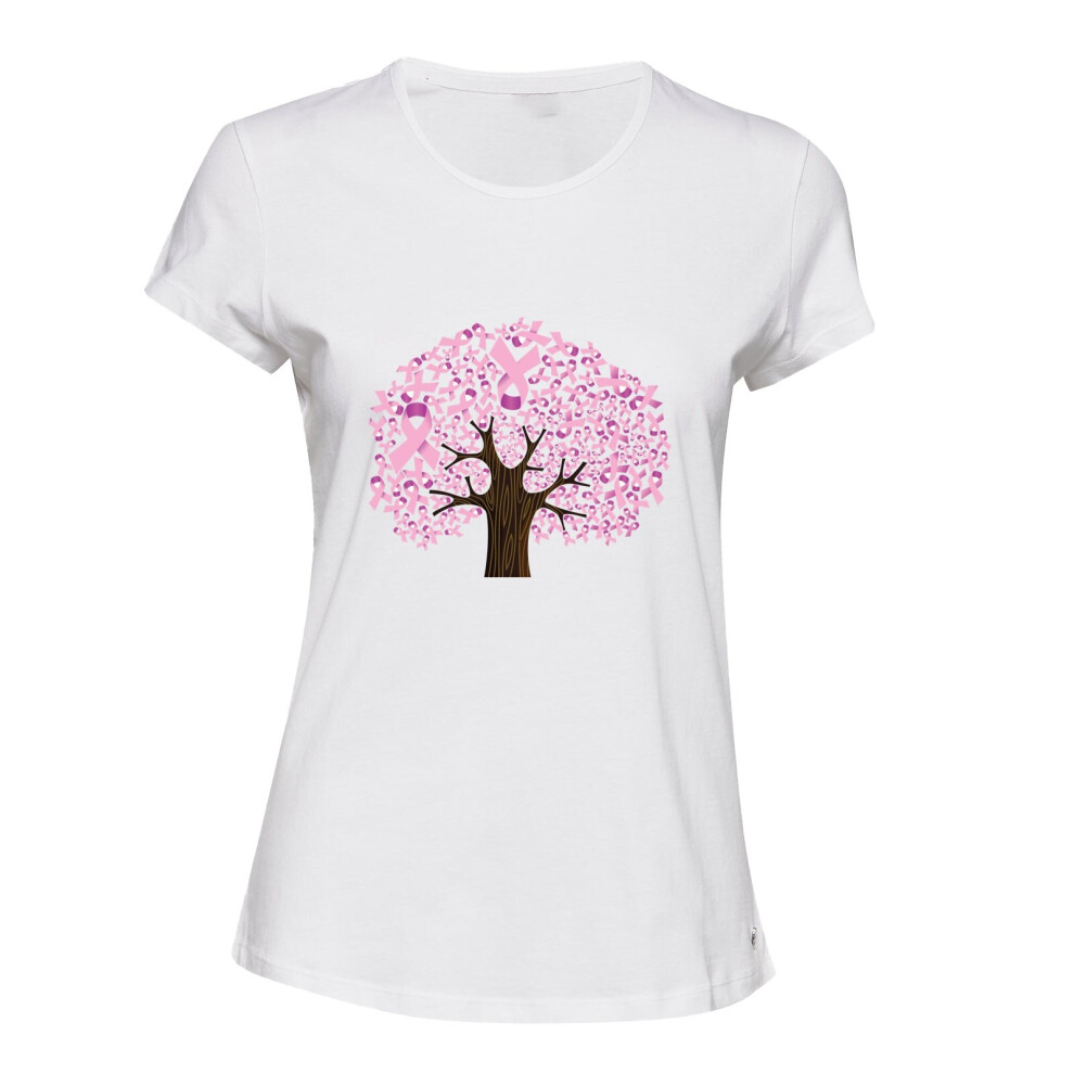 (White, M) Breast Cancer Tree Support Awareness Pink Ribbon Ladies Women T Shirt Tee Top