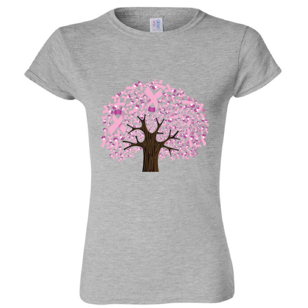 (Sport Grey, M) Breast Cancer Tree Support Awareness Pink Ribbon Ladies Women T Shirt Tee Top