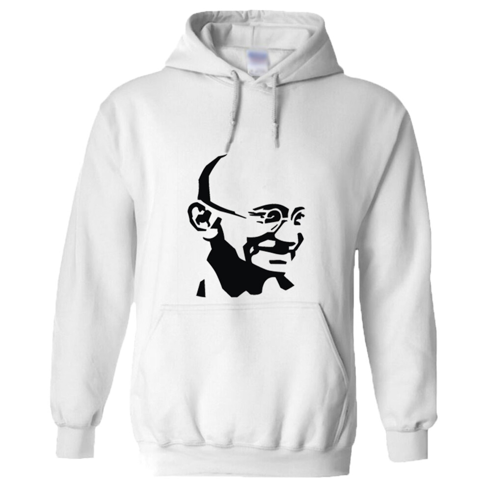 (S) Mahatma Gandhi Indian Hero Mens White Hoodie Basic Hooded Sweat Sweater