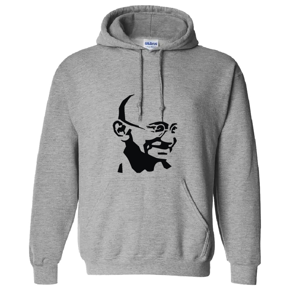 (L) Mahatma Gandhi Indian Hero Mens Sport Grey Hoodie Hooded Sweat Sweater