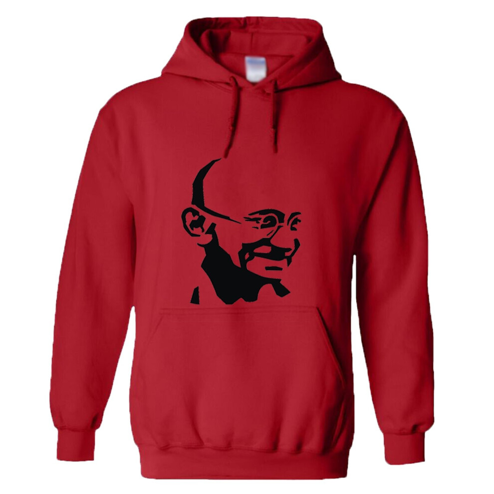 (2XL) Mahatma Gandhi Indian Hero Mens Red Hoodie Basic Hooded Sweat Sweater