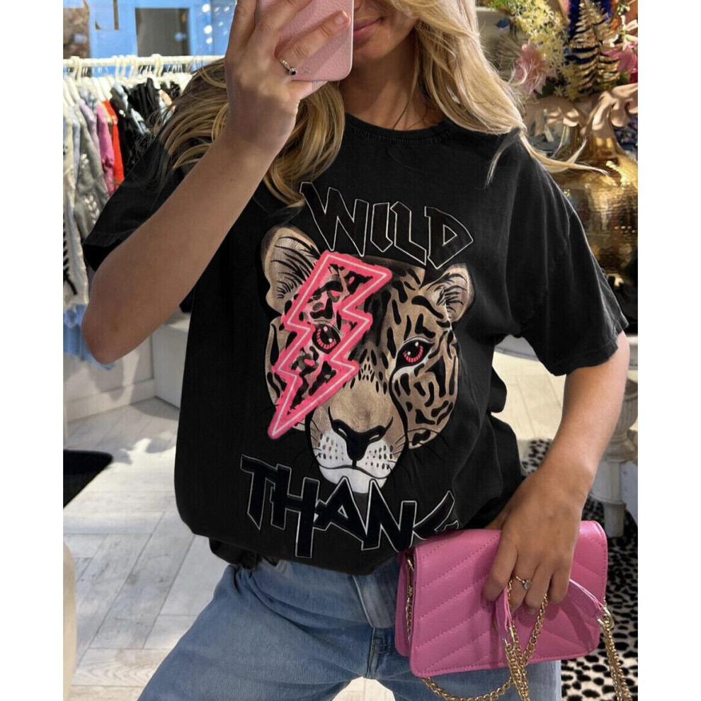 (Black, XXL 20-22) New Ladies Wild Thang Graphic Print T-Shirt Women Oversized Short Sleeve Tee Top