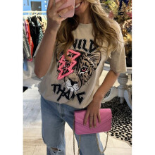 (Beige, XL 16-18) New Ladies Wild Thang Graphic Print T-Shirt Women Oversized Short Sleeve Tee Top