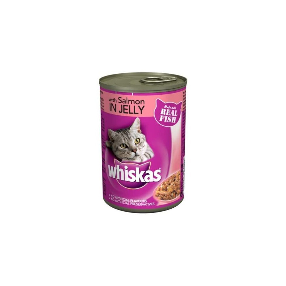 Whiskas Adult Wet Cat Food Tin Salmon in Jelly 390g (pack of 12)
