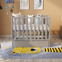 (Grey) Paris | Space Saver Cot 100x50cm with drawer & Aloe Vera Quilted mattress