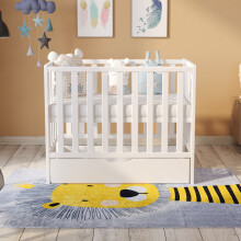 (White) Paris | Space Saver Cot 100x50cm with drawer & Aloe Vera Quilted mattress
