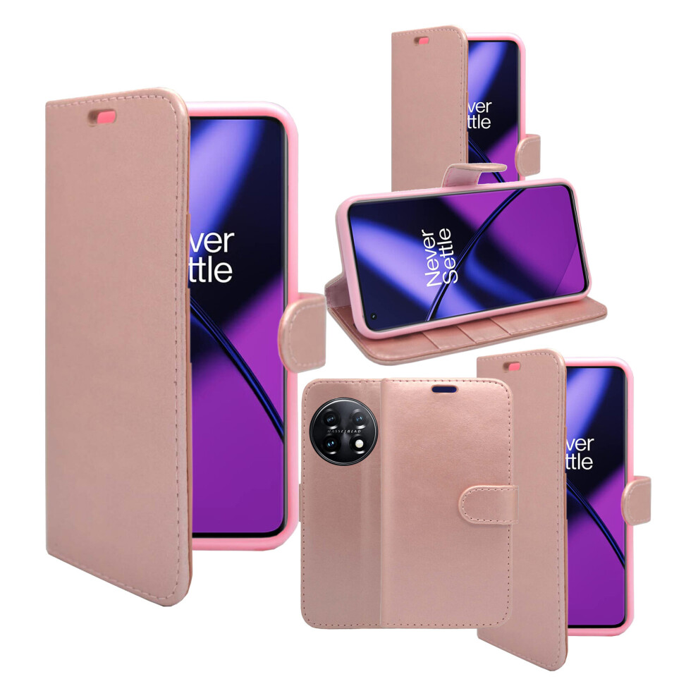 (Rose ) For Oneplus 11 5G Wallet Flip Pu Leather Stand Card Slot Pouch Cover Case Gold 5060972623244