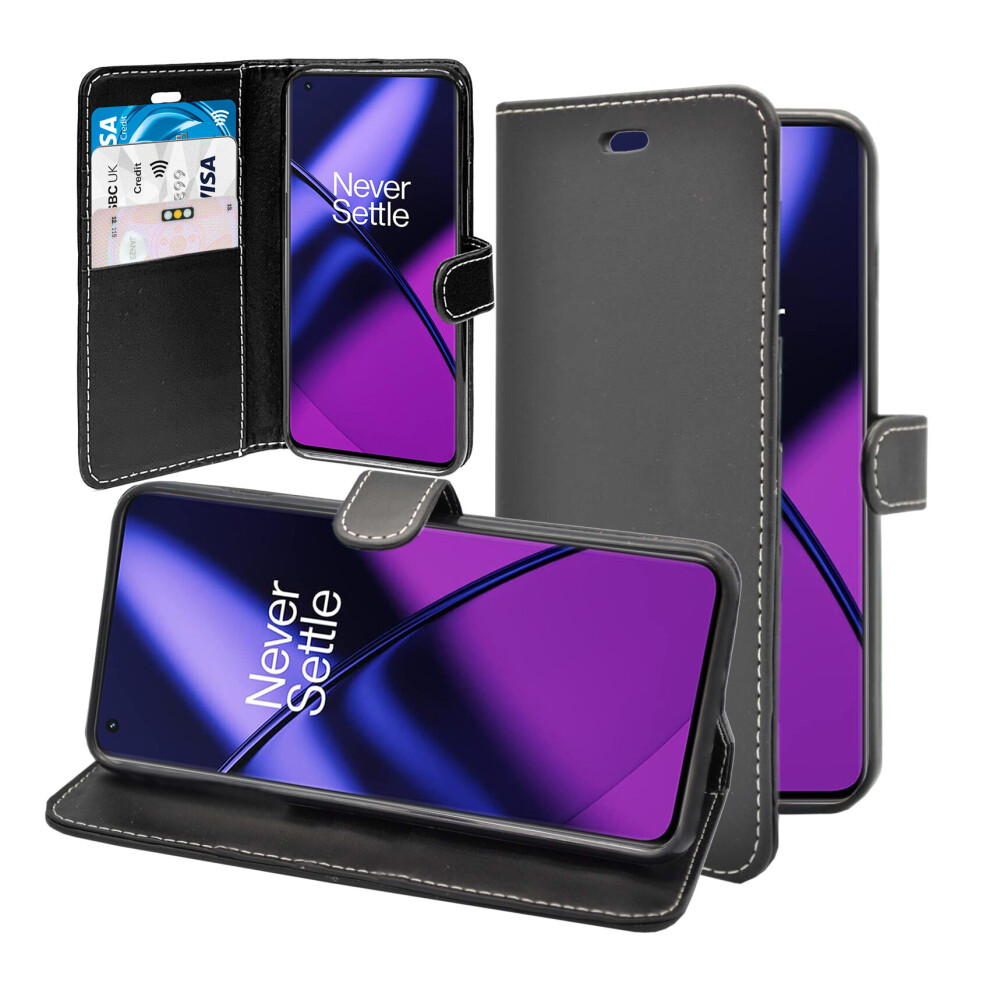 (Black) For Oneplus 11 5G Wallet Flip Pu Leather Stand Card Slot Pouch Cover Case Black 5060972623237