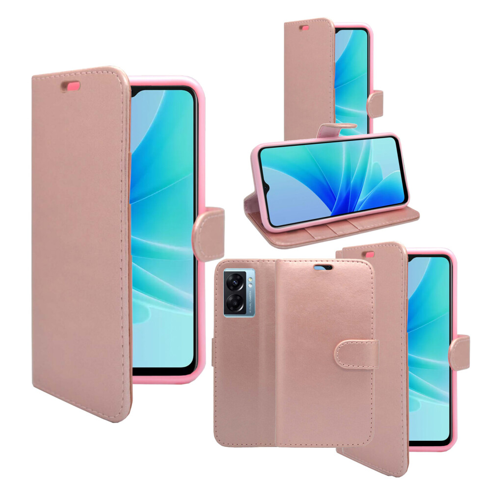 (Rose ) For Oppo A77 5G Wallet Flip Pu Leather Stand Card Slot Pouch Cover Case Gold 5060972623282