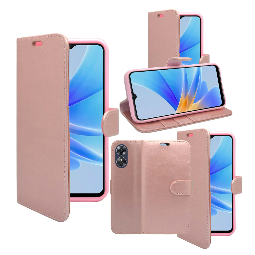 (Rose ) For Oppo A17 Wallet Flip Pu Leather Stand Card Slot Pouch Cover Case Gold 5060972623305