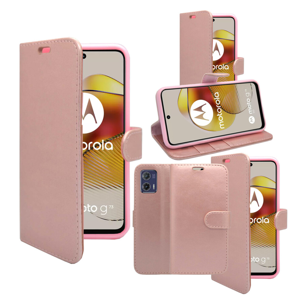 (Rose ) For Motorola G73 Wallet Flip Pu Leather Stand Card Slot Pouch Cover Case Gold 5060972623336