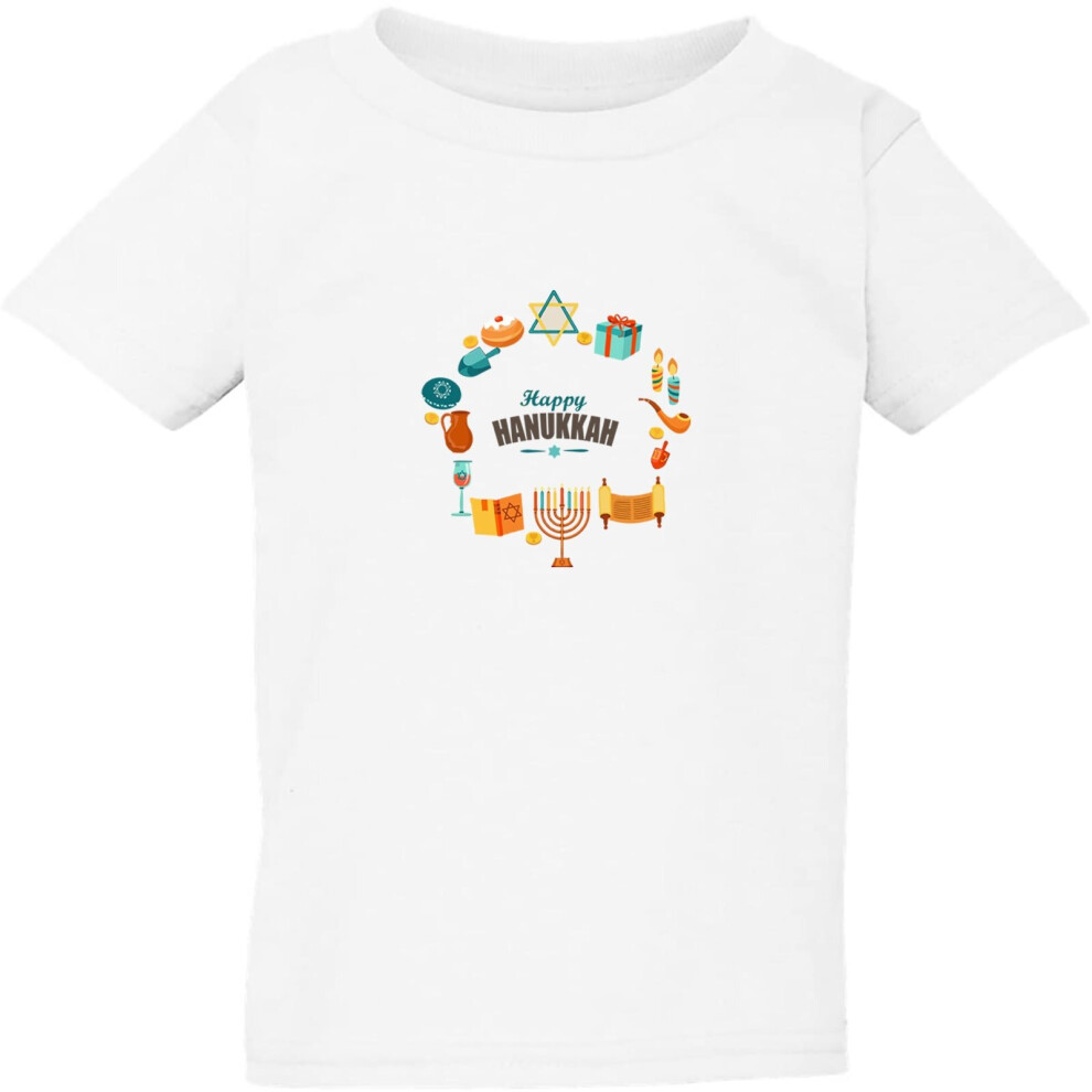 (Small / 2T / 1-2 YO) Happy Hanukkah Jewish Festival Judaism White Kids Boys Girls T Shirt Tee Top