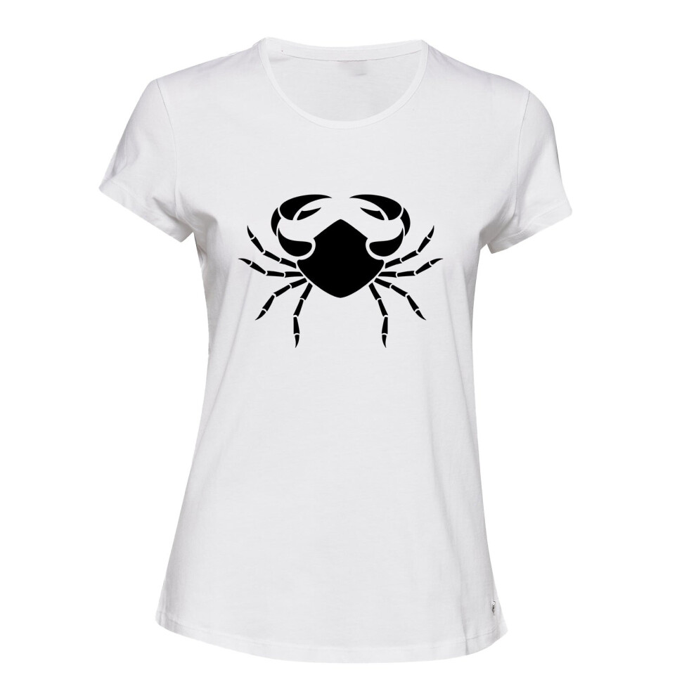 (White, XL) Cancer Crab Zodiac Horoscope Astrological Symbol Ladies Women T Shirt Tee Top