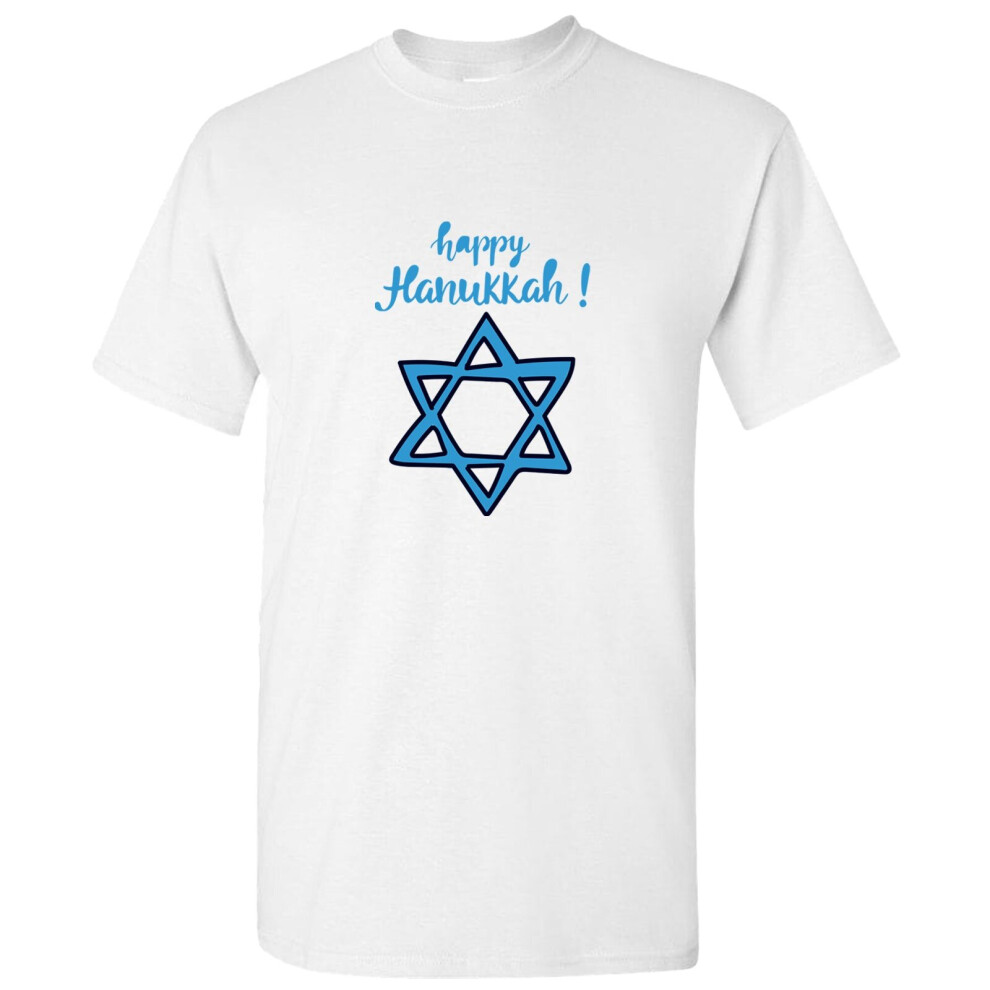 (2XL) Israel Blue Flag Symbol Sign Happy Hanukkah Jewish White Men T Shirt Tee Top