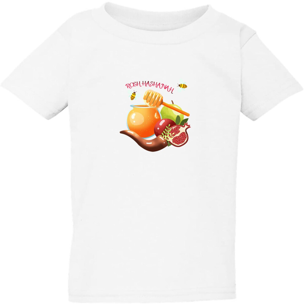 (Medium / 3T / 2-3 YO) Jewish New Year Rosh Hashanah White Kids Boys Girls T Shirt Tee Top celebration