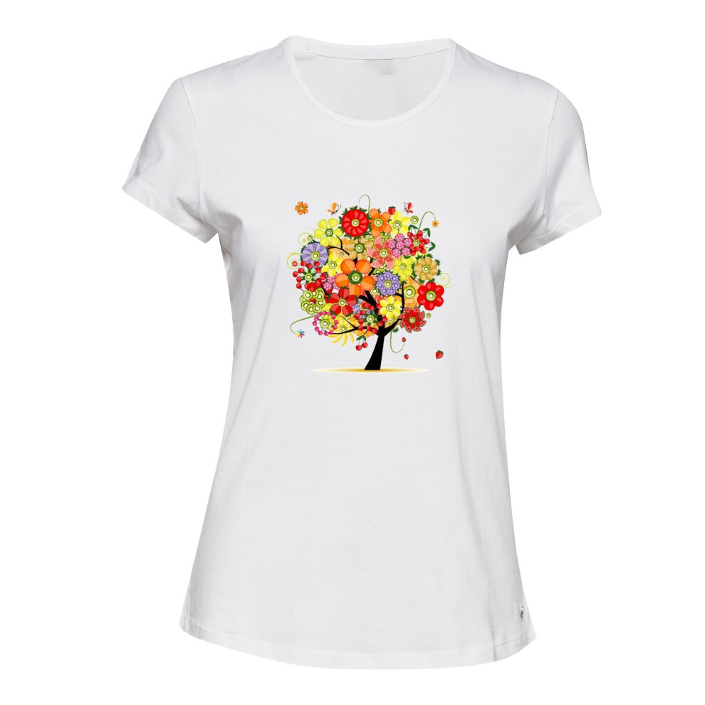 (2XL) Jewish Holiday Tu BiShvat B'Shevat Tree White Ladies Women T Shirt Tee Top